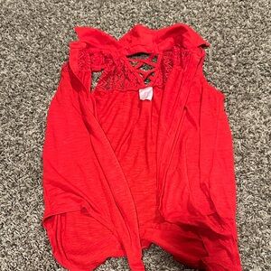 No Boundaries Red Lace Accent Sleeveless Blouse